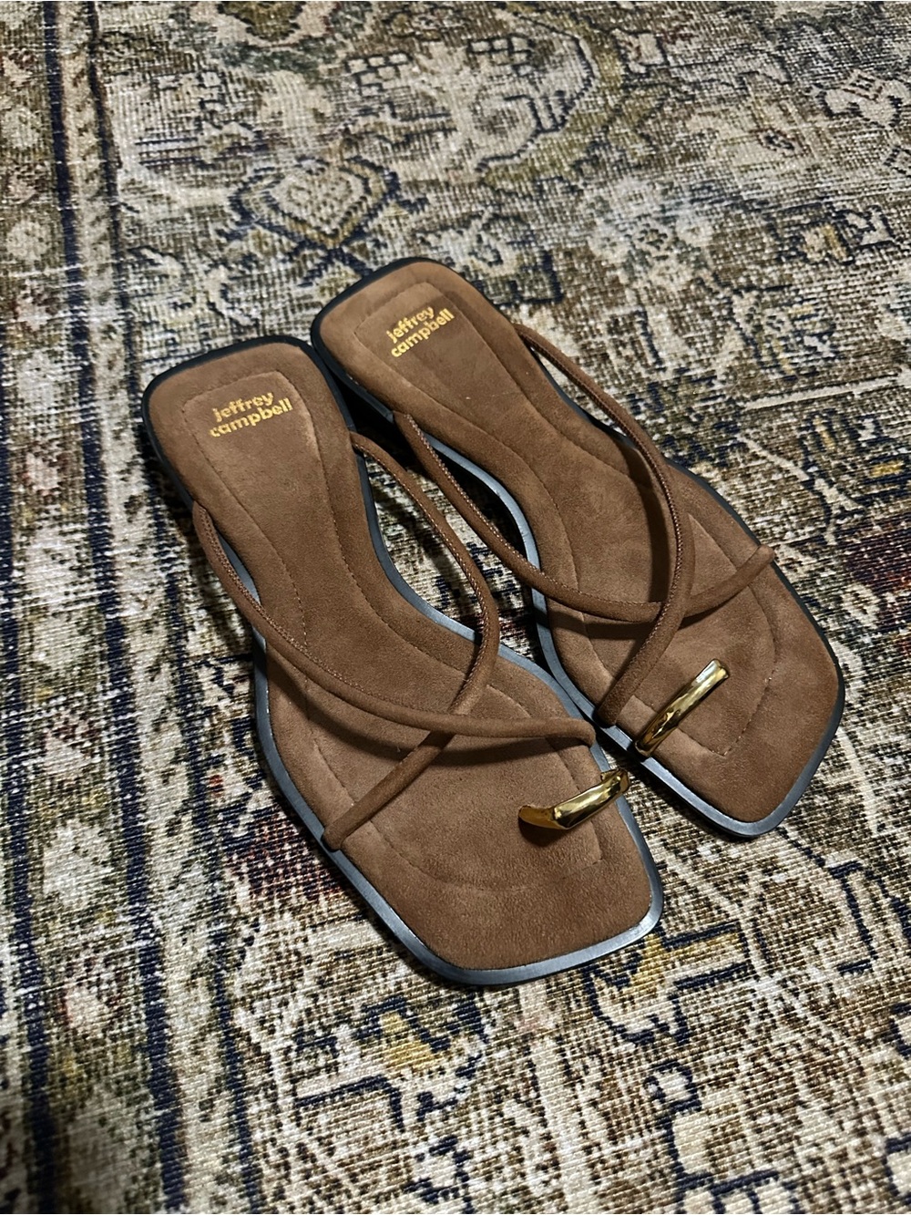 Jeffrey Campbell Women’s Islander Slide Sandal in Brown Suede Gold US 6.5